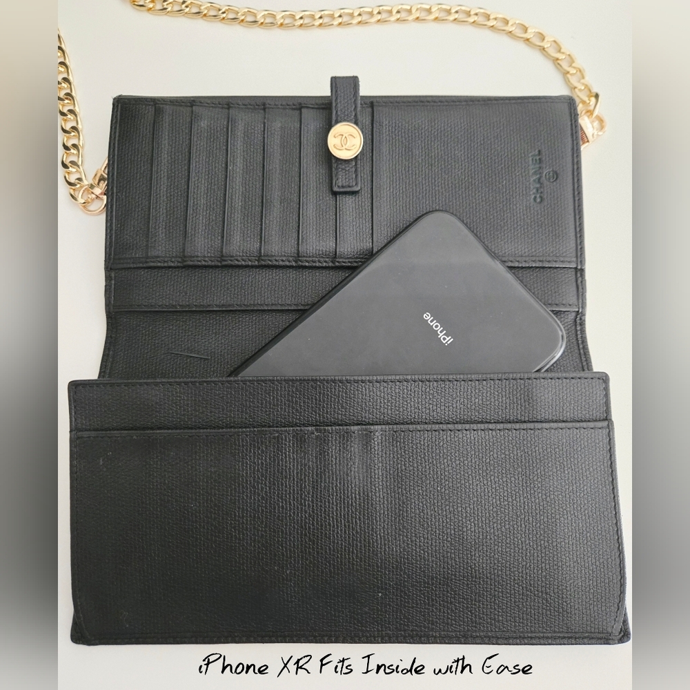 Authentic CHANEL CC Coco Black Gold Flap Wallet Clutch Crossbody WOC Card Holder - Picture 6 of 15